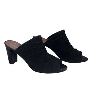 AEROSOLES HEELREST BLACK PEEP-TOE MULES US 8.5 SUEDE LOOK